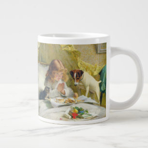 Caneca De Café Grande Garota Vintage Rezando com Arte de Gato e Cachorro