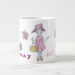 Caneca De Café Grande Garotinha fofa com bolsa pagando fantasia