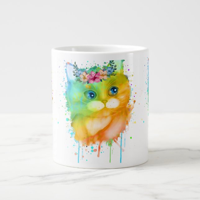 Caneca De Café Grande Gatinho Aquarela (Frente)