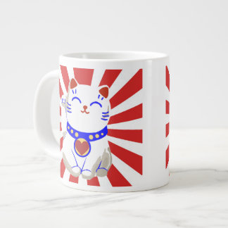 Caneca De Café Grande Gatinho doce e sortudo ao sol da ascensão