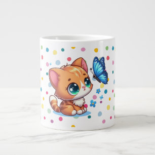 Caneca De Café Grande Gatinho/gato fofo & borboleta