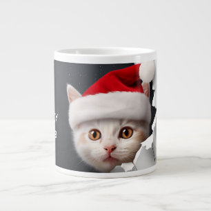 Caneca De Café Grande Gatinho giro 3D com Papai Noel