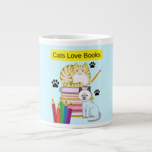 Caneca De Café Grande Gato Ama Livros
