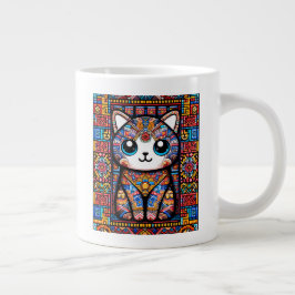 Caneca De Café Grande Gato Bonito com Charme de Padrão Tradicional