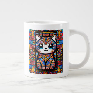 Caneca De Café Grande Gato Bonito com Charme de Padrão Tradicional