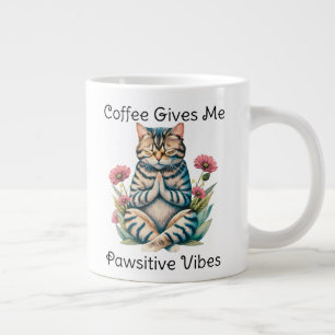 Caneca De Café Grande Gato Bonito Yoga Pose Meditação Engraçada Citação
