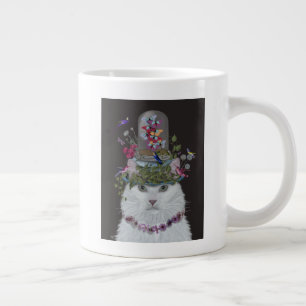 Caneca De Café Grande Gato Branco com Ursa de Borboleta