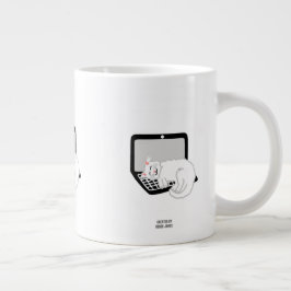 Caneca De Café Grande Gato Branco Dormindo Na Laptop Jumbo Mug