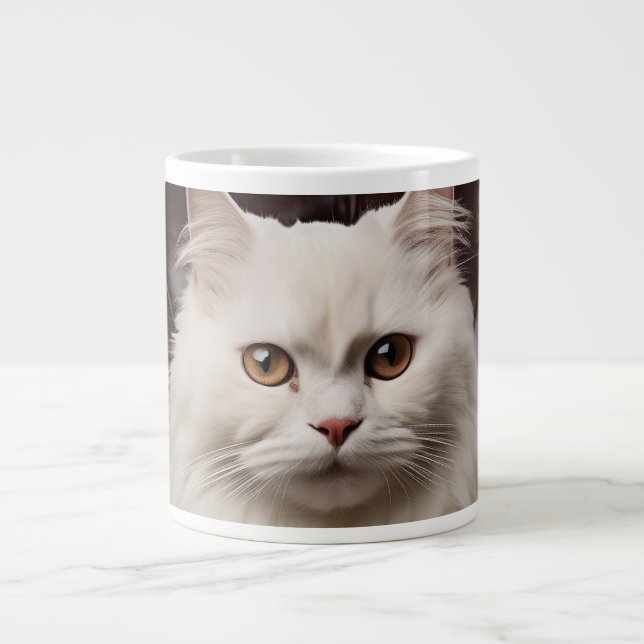 Caneca De Café Grande Gato branco majestoso (Frente)