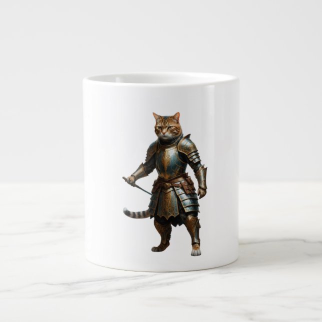 Caneca De Café Grande Gato cavaleiro (Frente)