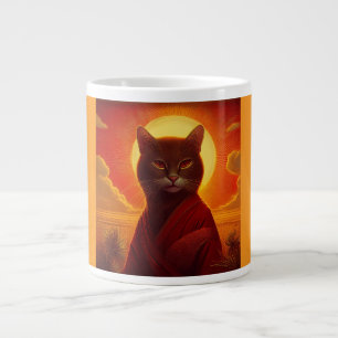 Caneca De Café Grande Gato Cinza Vestindo Robe Fashion Em Cena Do Pôr do