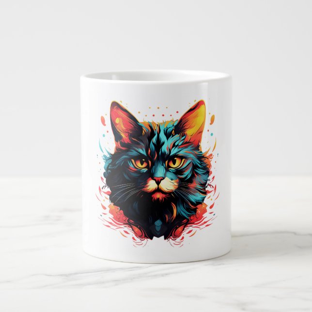Caneca De Café Grande Gato Colorido (Frente)