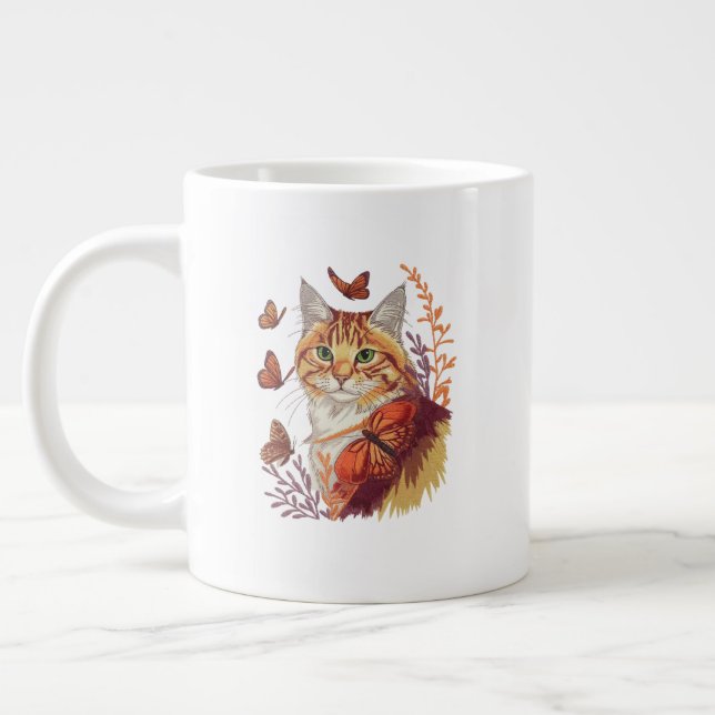 Caneca De Café Grande Gato com Borboletas Monarcas (Esquerda)