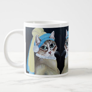 Caneca De Café Grande Gato Com Uma Pearl A Ouvir Jumbo Mug