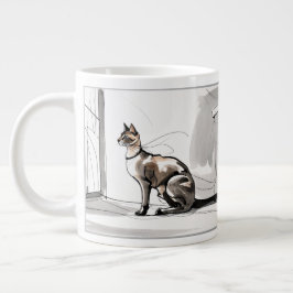 Caneca De Café Grande Gato da Cidade com Estilo Arte Minimalista