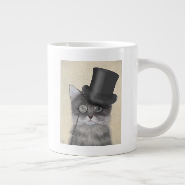 Caneca De Café Grande Gato de cinza com Chapéu Superior (Direita)