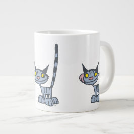 Caneca De Café Grande Gato de desenho animado cinza legal