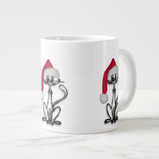 Caneca De Café Grande Gato de Gatinho papai noel (Frente Esquerda)