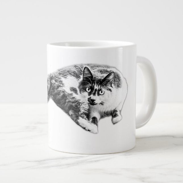 Caneca De Café Grande Gato de Gato Longo e Negrito (Frente Esquerda)