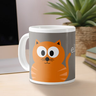 Caneca De Café Grande Gato de Gordura Laranja Bonito com Taupe Personali
