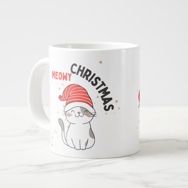 Caneca De Café Grande gato de natal bonito (Frente Esquerda)