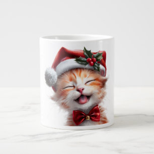 Caneca De Café Grande Gato de Natal bonito com Chapéu Santa e Arco
