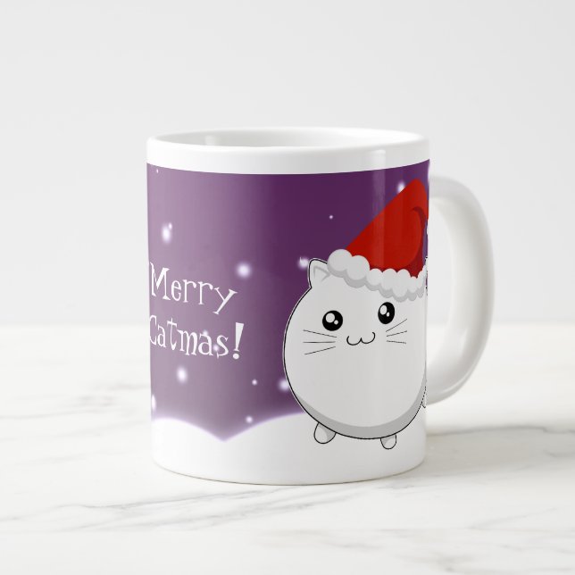 Caneca De Café Grande Gato de Natal do Kawaii (Frente Esquerda)