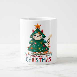 Caneca De Café Grande Gato de Natal Engraçado