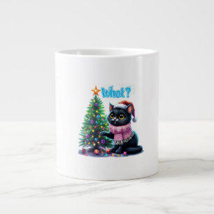 Caneca De Café Grande Gato de Natal engraçado O que com o adesivo de árv