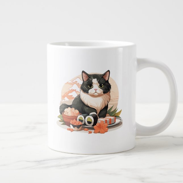 Caneca De Café Grande Gato de Sushi (Direita)