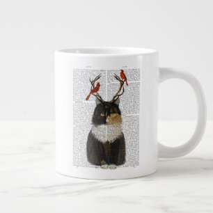 Caneca De Café Grande Gato de Tortoisinferno com Amarradores e Pássaros 
