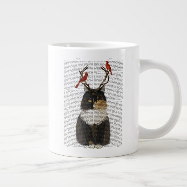 Caneca De Café Grande Gato de Tortoisinferno com Amarradores e Pássaros  (Direita)
