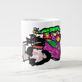 Caneca De Café Grande Gato e flores da primavera