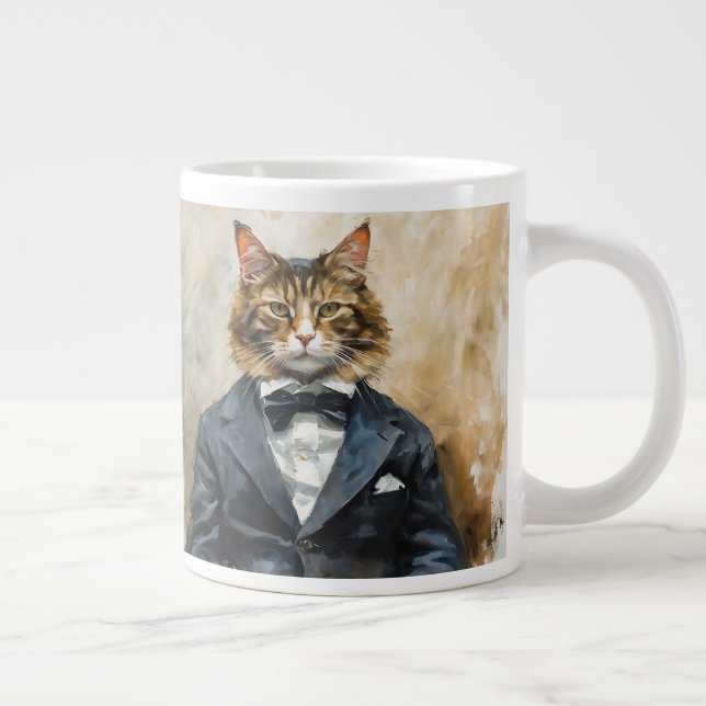 Caneca De Café Grande Gato em uma roupa (Direita)