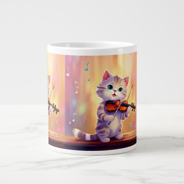 Caneca De Café Grande Gato Encantador Jogando Violino Mug - Uma Melodia  (Frente)