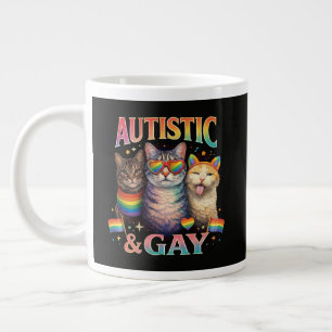 Caneca De Café Grande Gato Engraçado Autista e Gay