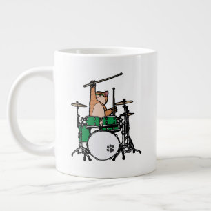 Caneca De Café Grande Gato Engraçado Jogando Tambores, Baterista De Gato