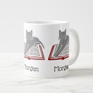 Caneca De Café Grande Gato Espalhado Sobre Desenho de Livro Cores DIY