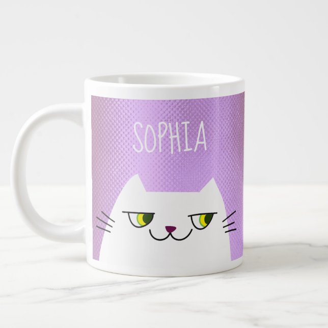 Caneca De Café Grande Gato Fofo Kawaii Rosa (Esquerda)