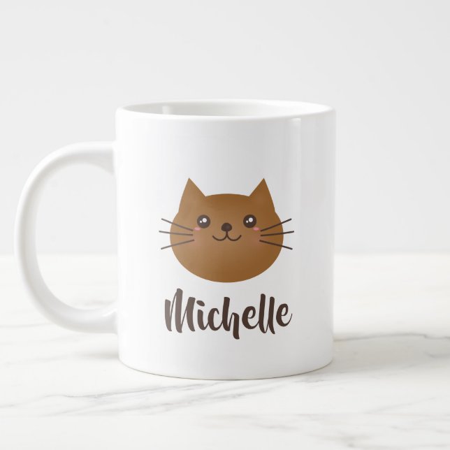 Caneca De Café Grande Gato Gato Gato Kawaii Gato Lover Quimsical Monogra (Esquerda)