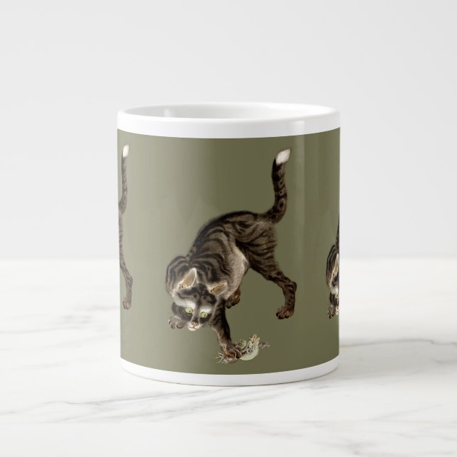 Caneca De Café Grande Gato Japonês Captando um Sapo (Frente)