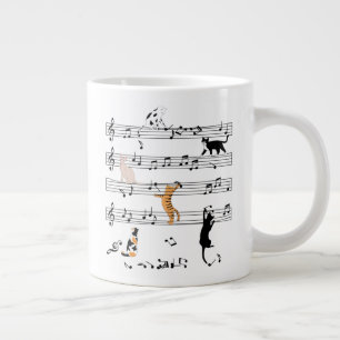 Caneca De Café Grande Gato Jogando Música De Nota, Presente De Gato Mal