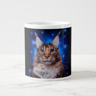 Caneca De Café Grande Gato Main Coon Fundo Azul Estrelas