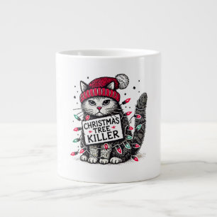 Caneca De Café Grande gato matador da árvore de natal