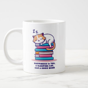 Caneca De Café Grande Gato na Pilha de Livros Cobra de Leitura Personali