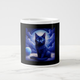 Caneca De Café Grande Gato Negro Colocado Em Frente À Lua E Às Nuvens Br