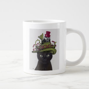 Caneca De Café Grande Gato Negro com Bule e Coruja