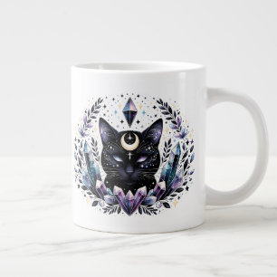 Caneca De Café Grande Gato Negro Cristal Fantasy Esoteric