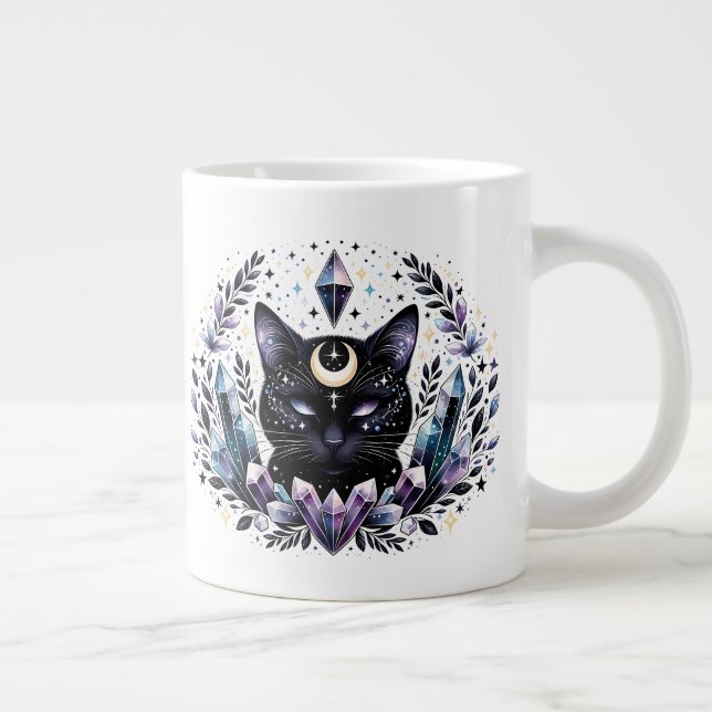 Caneca De Café Grande Gato Negro Cristal Fantasy Esoteric (Direita)