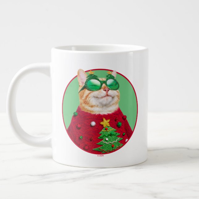 Caneca De Café Grande Gato no suéter de Natal Feio (Esquerda)